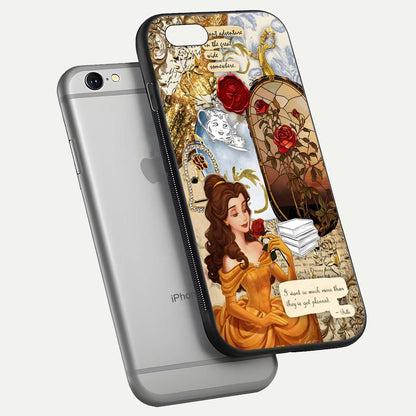 Golden Dream Belle Glass Case for iPhone 16 Pro floating dual-view mockup highlighting gloss texture and elegant shimmer