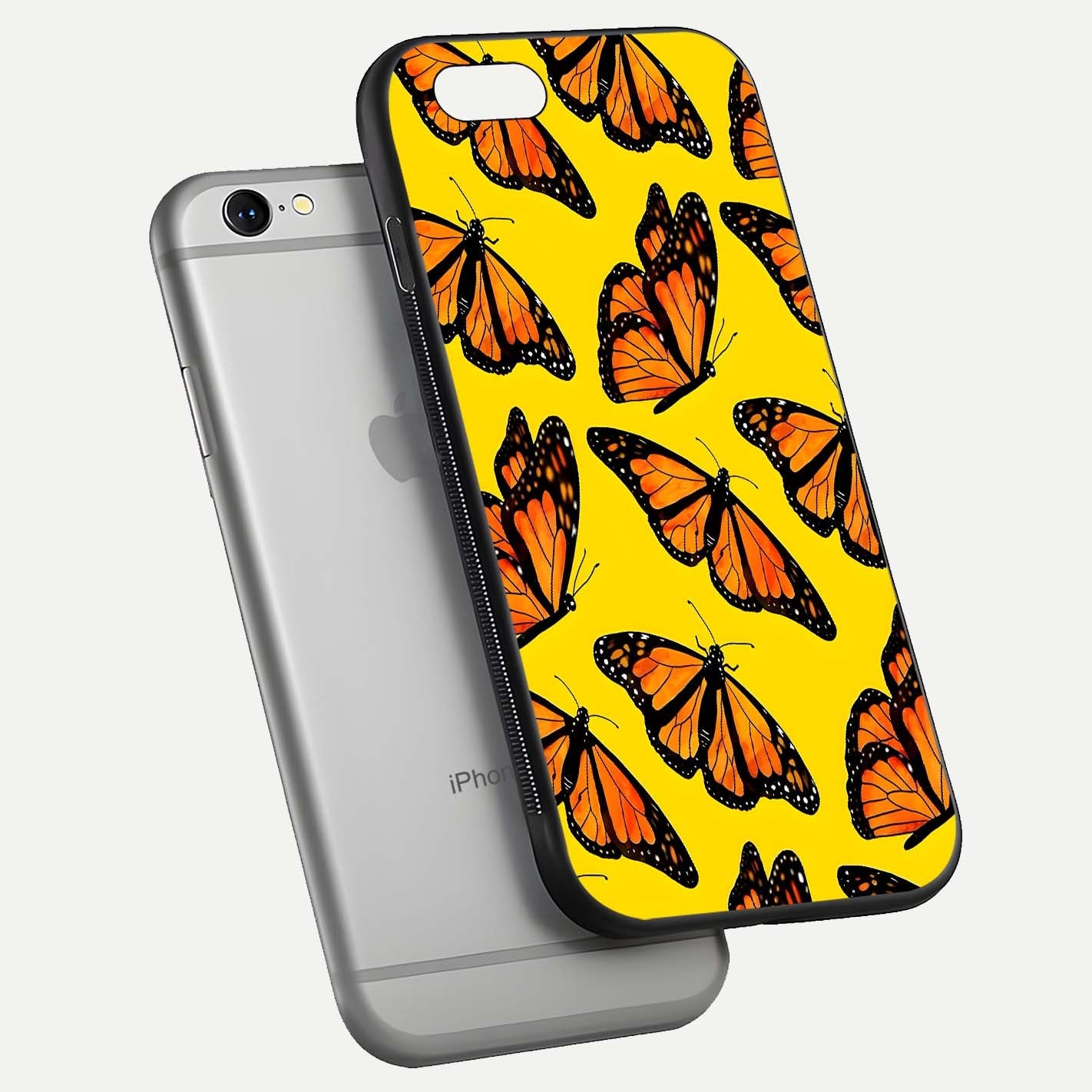 Golden Wing Flight Glass Case for iPhone 16 Pro floating dual-view mockup showing gloss reflection and luxury tone