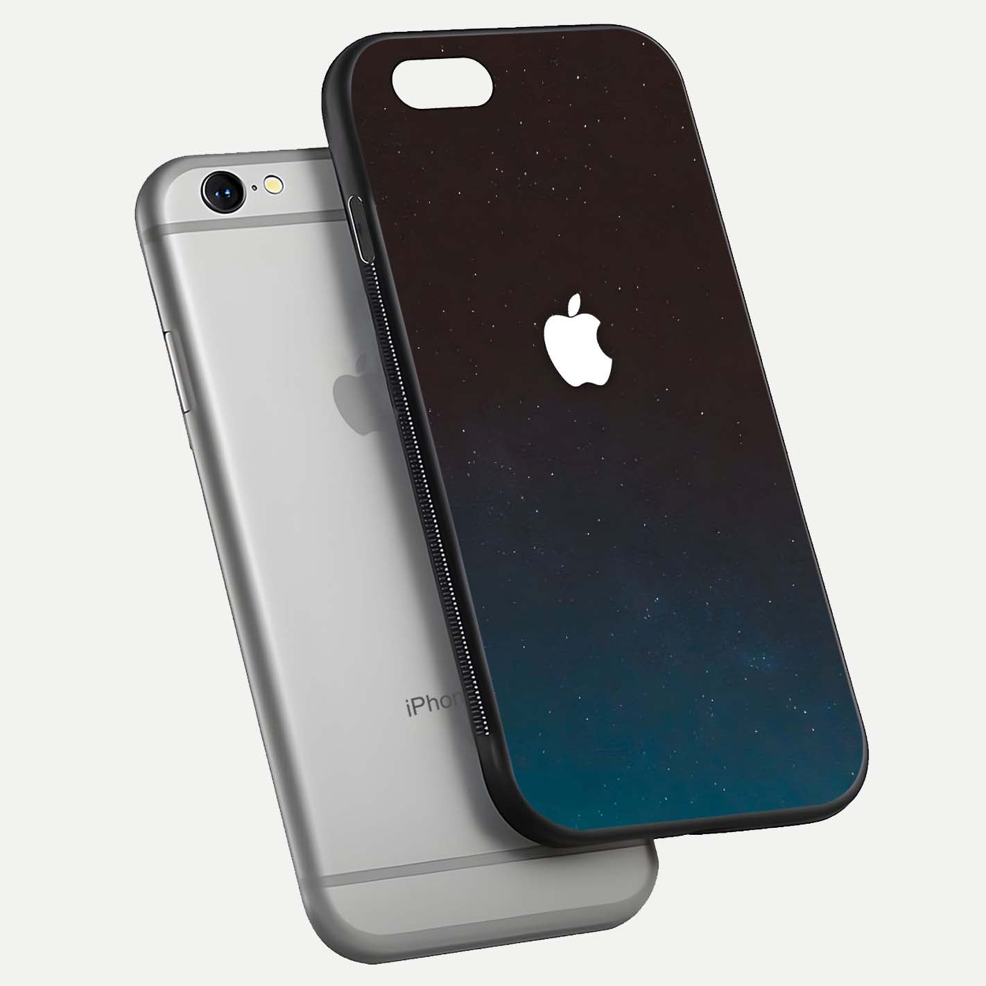 Green Emerald Apple Logo Glass Case for iPhone 16 Pro floating dual-view mockup showing glossy shine and premium color tone