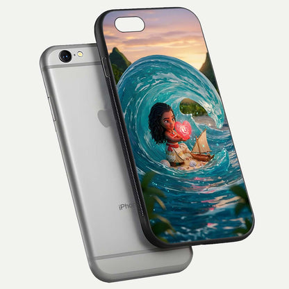 Heart of Ocean Glass Case for iPhone 16 Pro floating dual-view mockup showing gloss surface and aquatic design