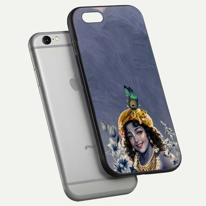 Lord Krishna Glass Case for iPhone 16 Pro floating dual-view showing glossy shine and divine artistic pattern