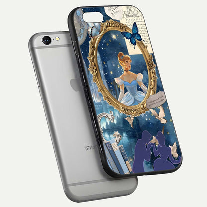 Midnight Queen Glass Case for iPhone 16 Pro floating dual-view mockup showing HD glass shine and luxury art