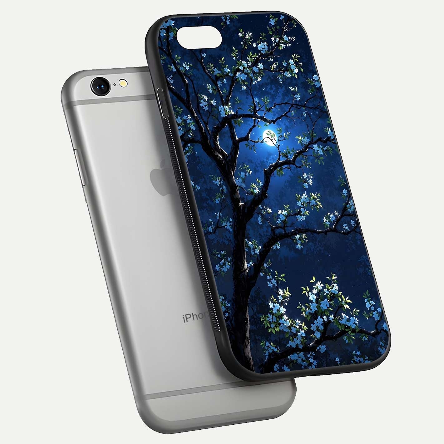 Mystic Floral Night Glass Case for iPhone 16 Pro floating dual-view mockup displaying shine and rich color depth