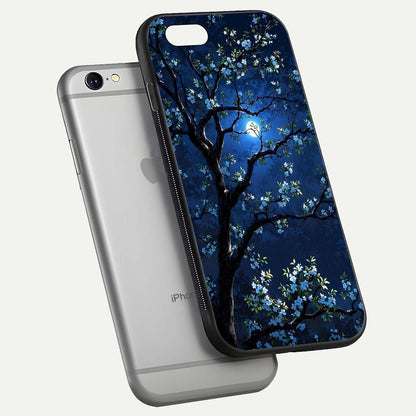 Mystic Floral Night Glass Case for iPhone 16 Pro floating dual-view mockup displaying shine and rich color depth