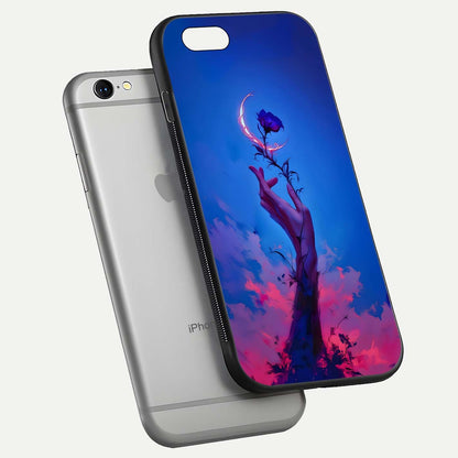 Mystic Hand Glass Case for iPhone 16 Pro floating dual-view mockup showing HD shine and fine palm detail