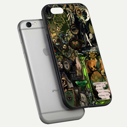 Mystic Woods Secret Glass Case for iPhone 16 Pro floating dual-view mockup showing HD shine and depth