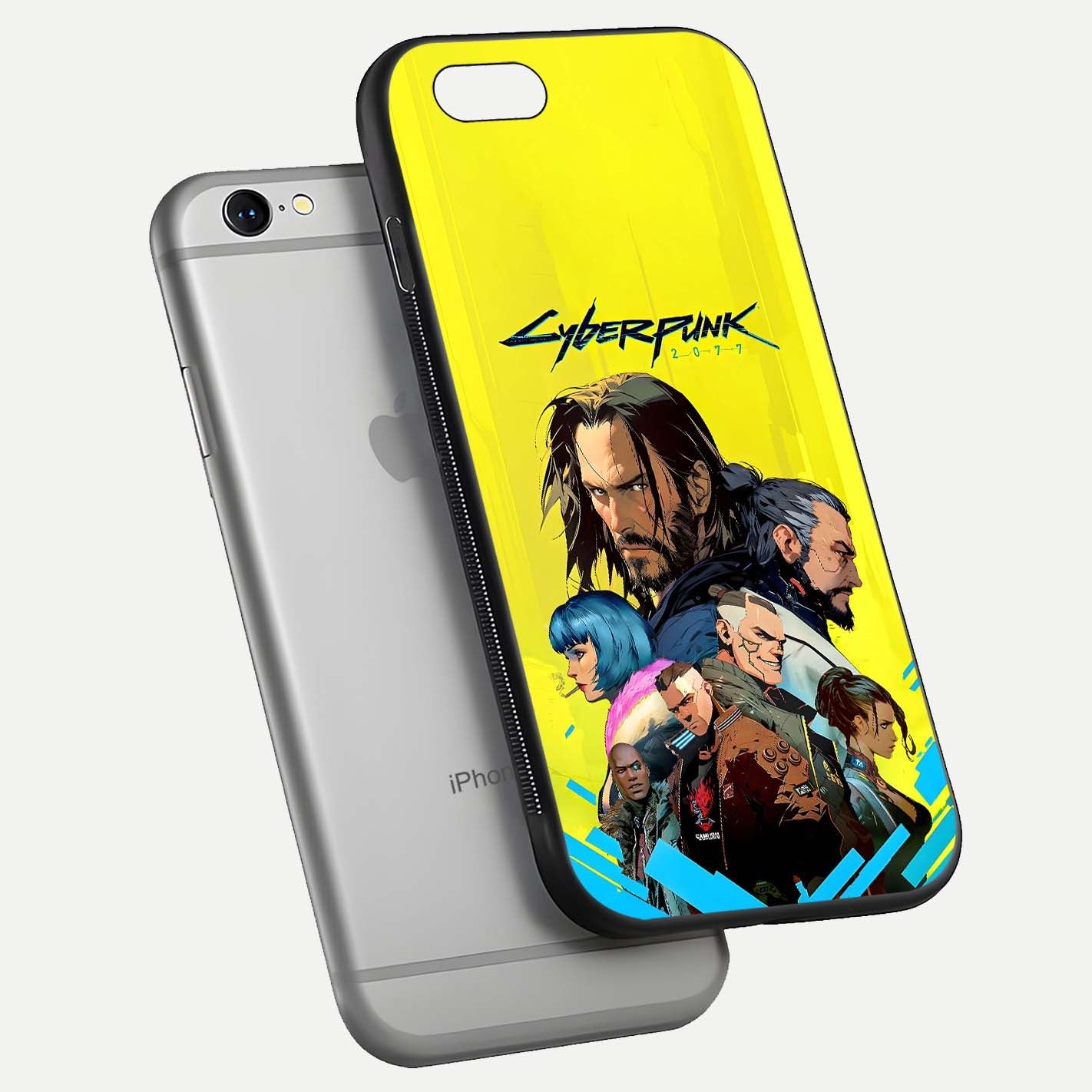 Neon Rebel Genesis Glass Case for iPhone 16 Pro floating dual-view mockup showing electric glow and depth