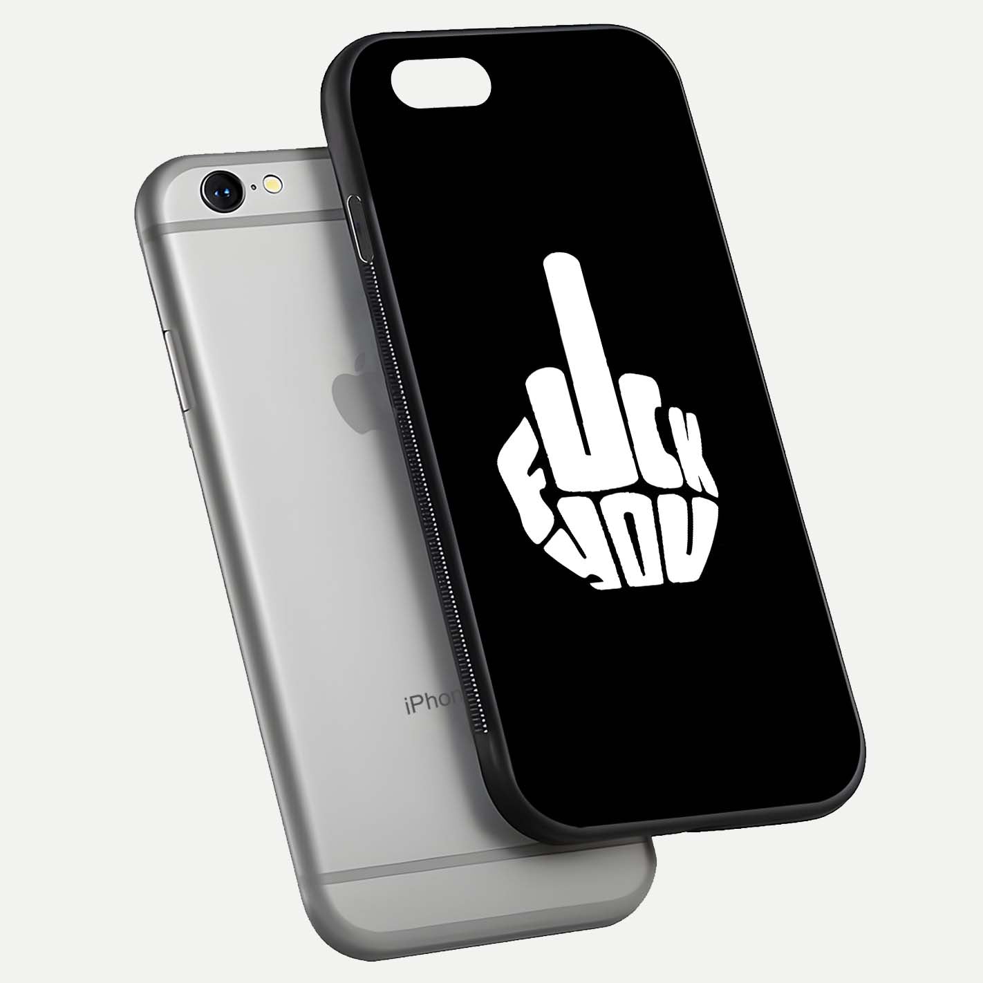 Rebel Mode On Glass Case for iPhone 16 Pro floating dual-view mockup displaying gloss shine and statement art