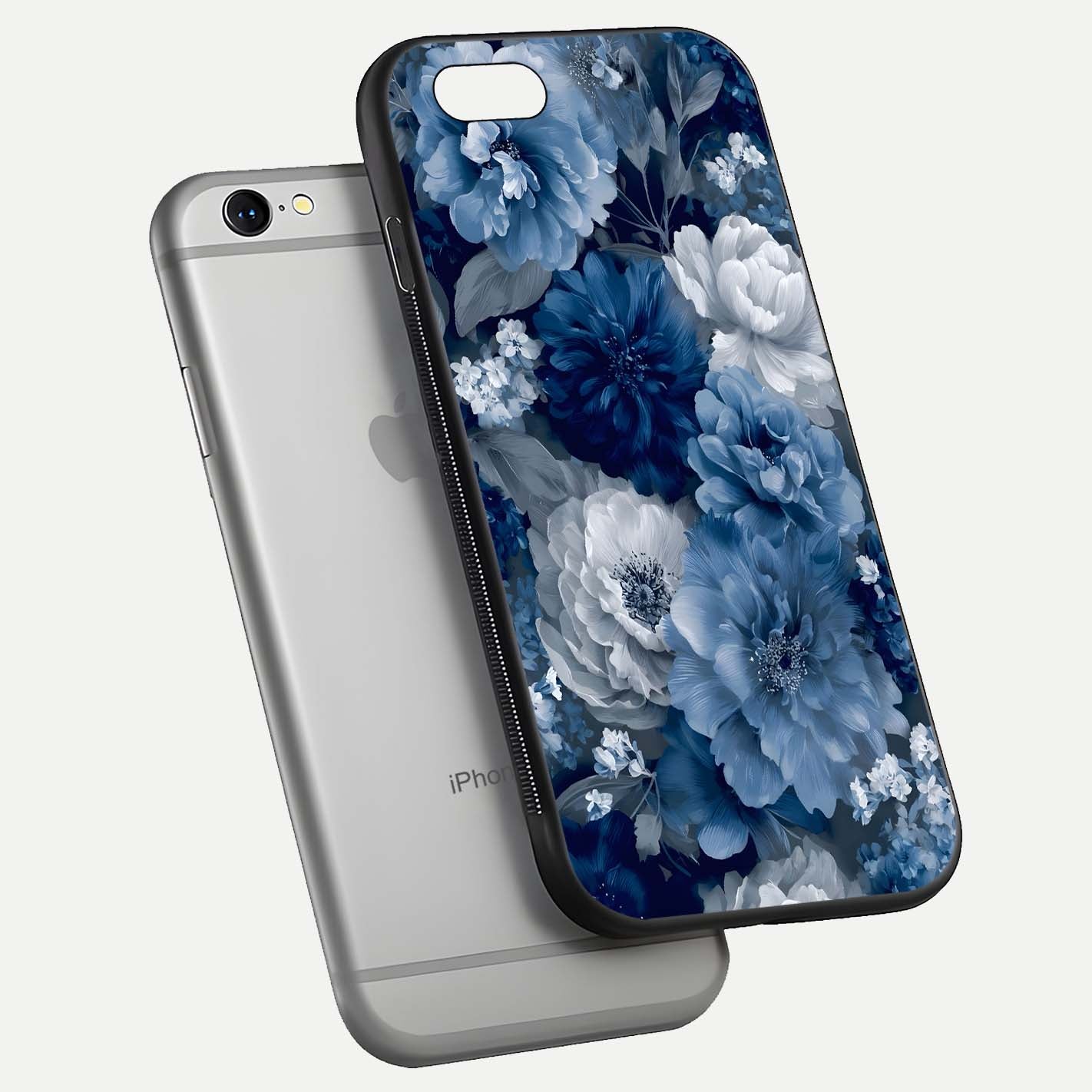 Royal Bloom Garden Glass Case for iPhone 16 Pro floating dual-view mockup displaying gloss and print clarity