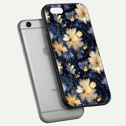 Royal Petal Dream Glass Case for iPhone 16 Pro floating dual-view mockup displaying gloss reflection and tone contrast