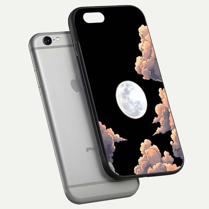 Shade Cloud Moon Glass Case for iPhone 16 Pro floating dual-view mockup showing gloss and celestial texture