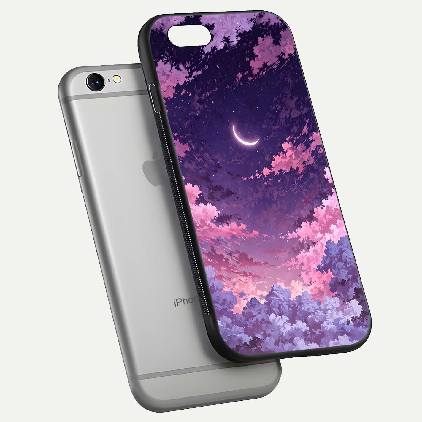 Sky Drift Clouds Glass Case for iPhone 16 Pro floating dual-view mockup displaying gloss shine and depth