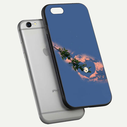 Sky Under Tree Glass Case for iPhone 16 Pro floating dual-view mockup displaying gloss reflection and landscape tone