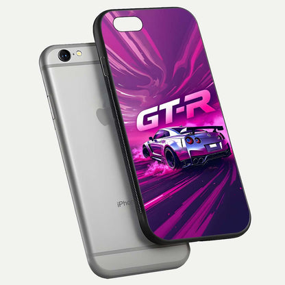 Speed Drift Legend Glass Case for iPhone 16 Pro floating dual-view mockup displaying gloss shine and motion effect