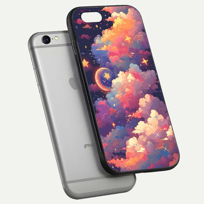 Starlit Dream Clouds Glass Case for iPhone 16 Pro floating dual-view mockup displaying gloss and soft light detail