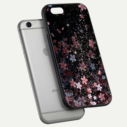 Starlit Flower Dreams Glass Case for iPhone 16 Pro floating dual-view mockup displaying gloss and print clarity