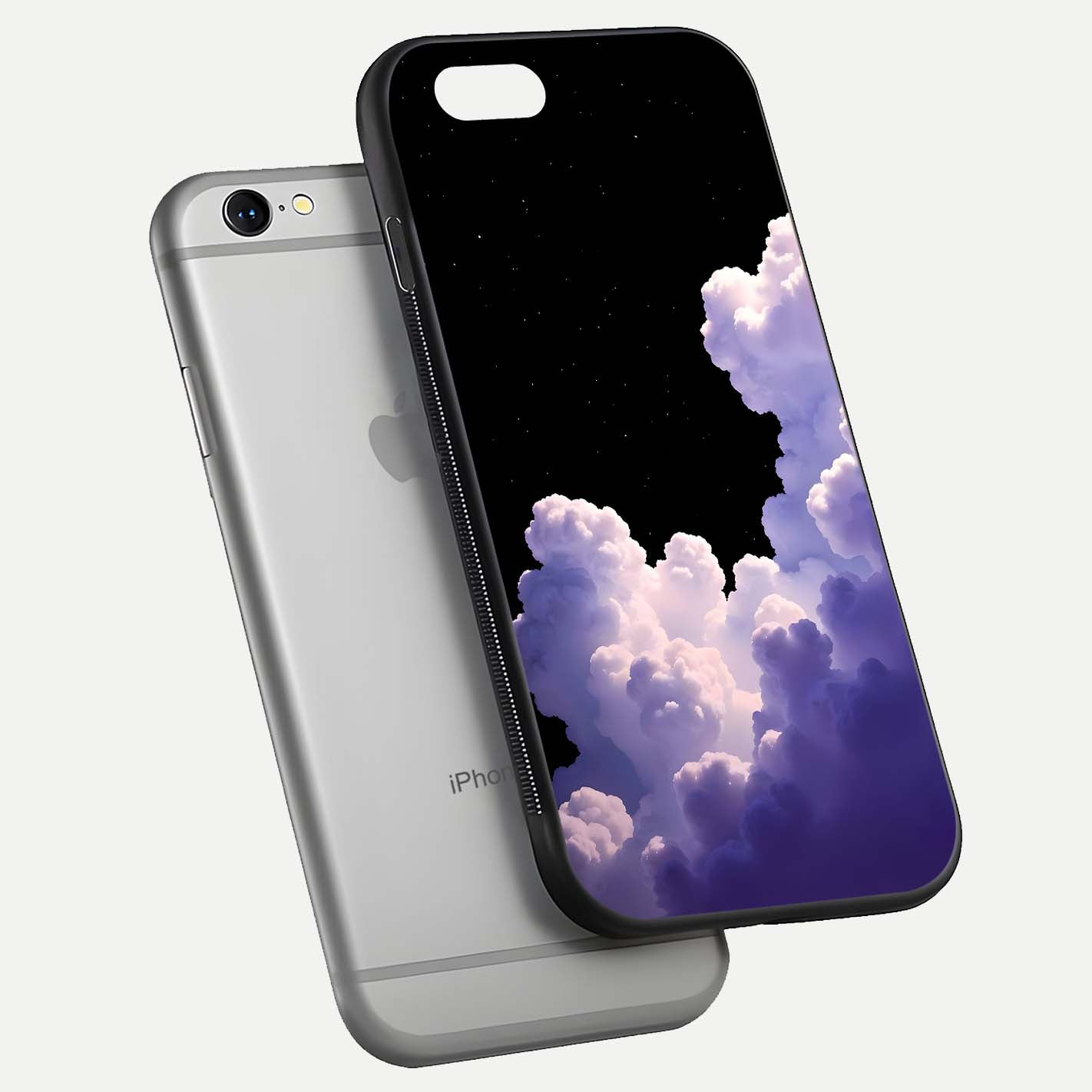 Starlit Night Whispers Glass Case for iPhone 16 Pro floating dual-view mockup displaying gloss surface and depth