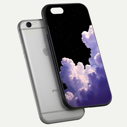 Starlit Night Whispers Glass Case for iPhone 16 Pro floating dual-view mockup displaying gloss surface and depth
