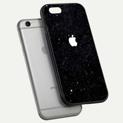 Starry Apple Galaxy Glass Case for iPhone 16 Pro floating dual-view mockup displaying reflection and shine