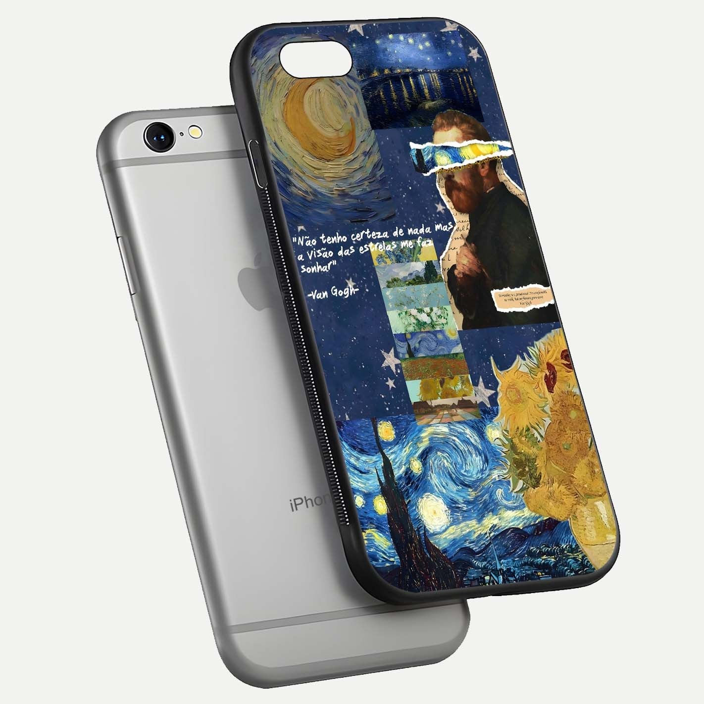Starry Dream Vision Glass Case for iPhone 16 Pro floating dual-view mockup displaying gloss surface and clarity