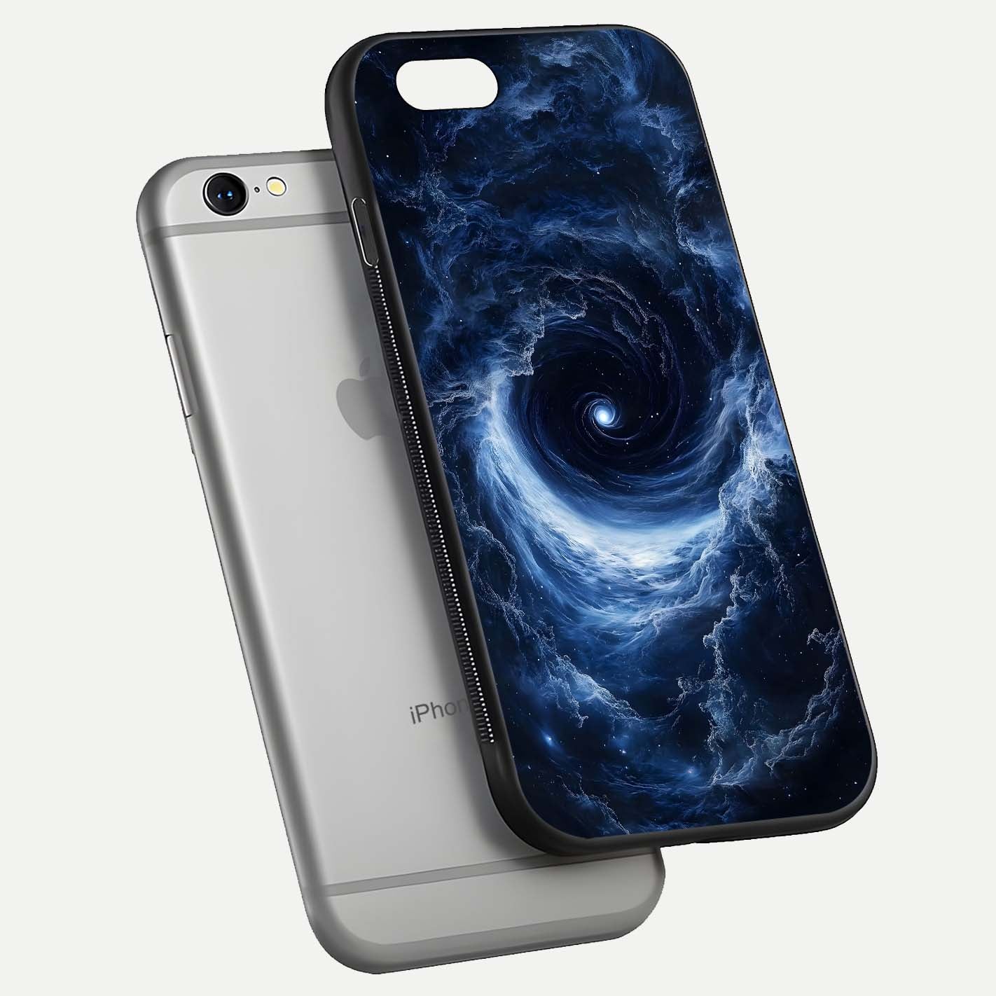 Stunning Galaxy Glass Case for iPhone 16 Pro floating dual-view mockup displaying gloss shine and vivid print depth