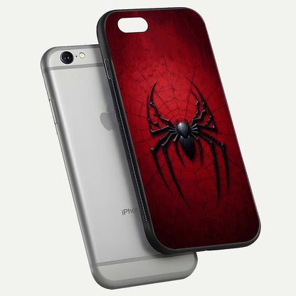 Venom Web Emblem Glass Case for iPhone 16 Pro floating dual-view mockup displaying gloss shine and HD print