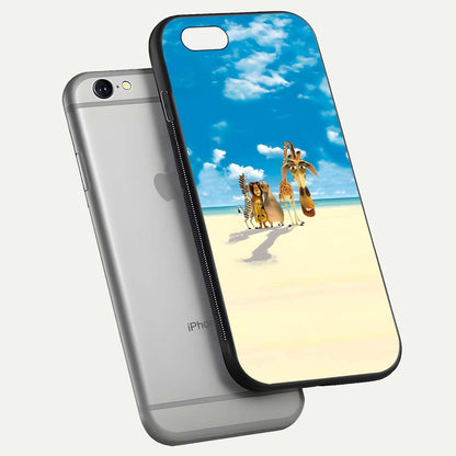 Tropical Fun Squad Glass Case for iPhone 16 Pro floating dual-view mockup displaying gloss reflection and contrast