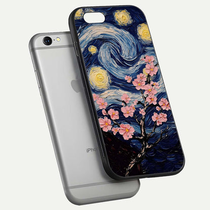 Van Gogh Scenery Glass Case for iPhone 16 Pro floating dual-view mockup displaying gloss reflection and HD quality