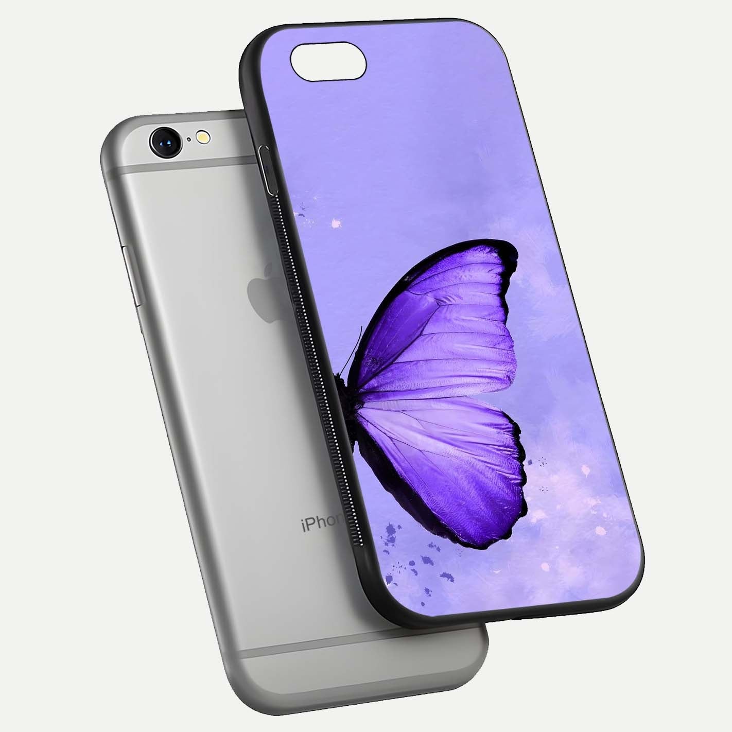 Violet Dream Wing Glass Case for iPhone 16 Pro floating dual-view mockup displaying gloss depth and clarity