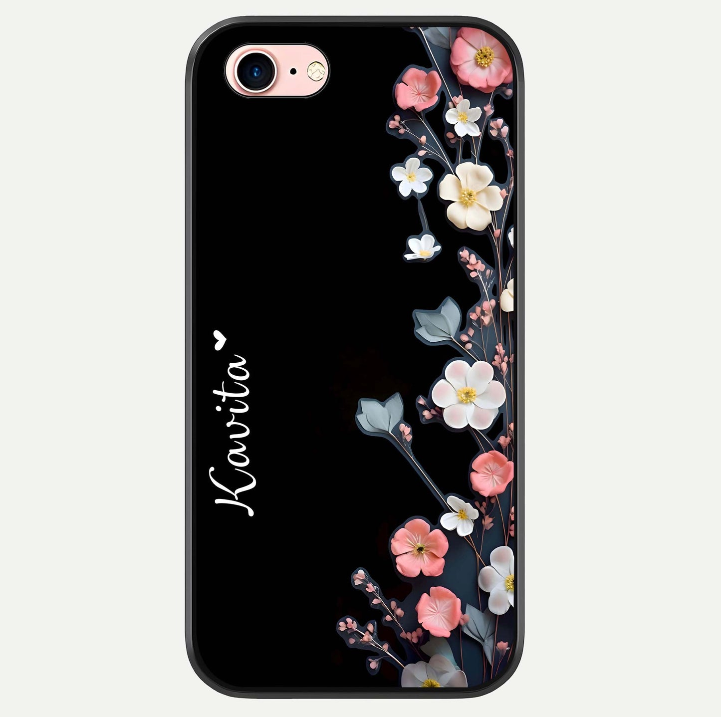 Black Elegance Floral Custom Name Glass Case For iPhone 6 Plus by Custom World