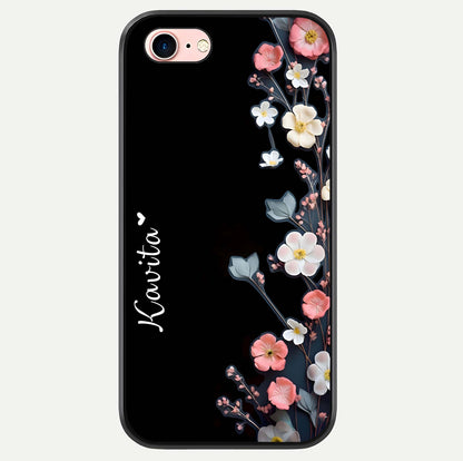 Black Elegance Floral Custom Name Glass Case For iPhone 6 Plus by Custom World