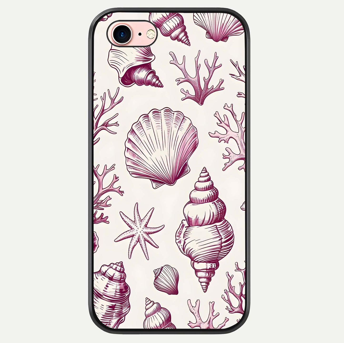 Pink Shells Outline Glass Case For iPhone 6 Plus by Custom World