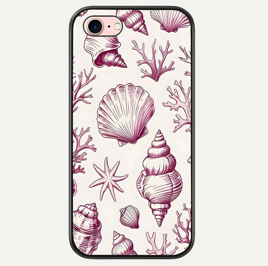 Pink Shells Outline Glass Case For iPhone 6 Plus by Custom World