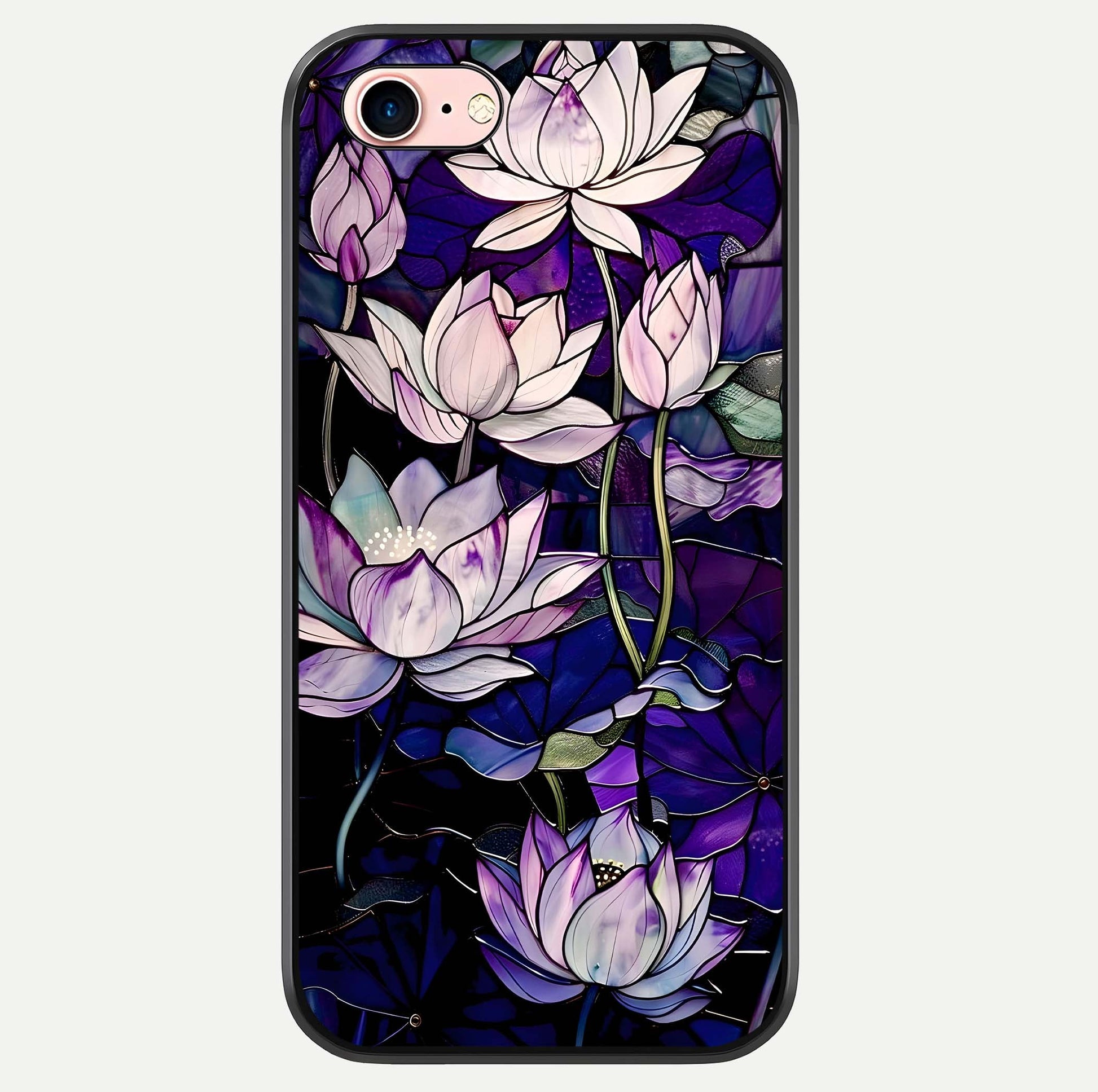 Purple Lotus Pattern Glass Case For iPhone 6 Plus by Custom World