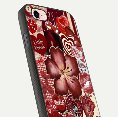 Aesthetic Little Freak Glass Case for iPhone 16 Pro close-up angled shot showing detailed artwork, bold design, and gloss reflection