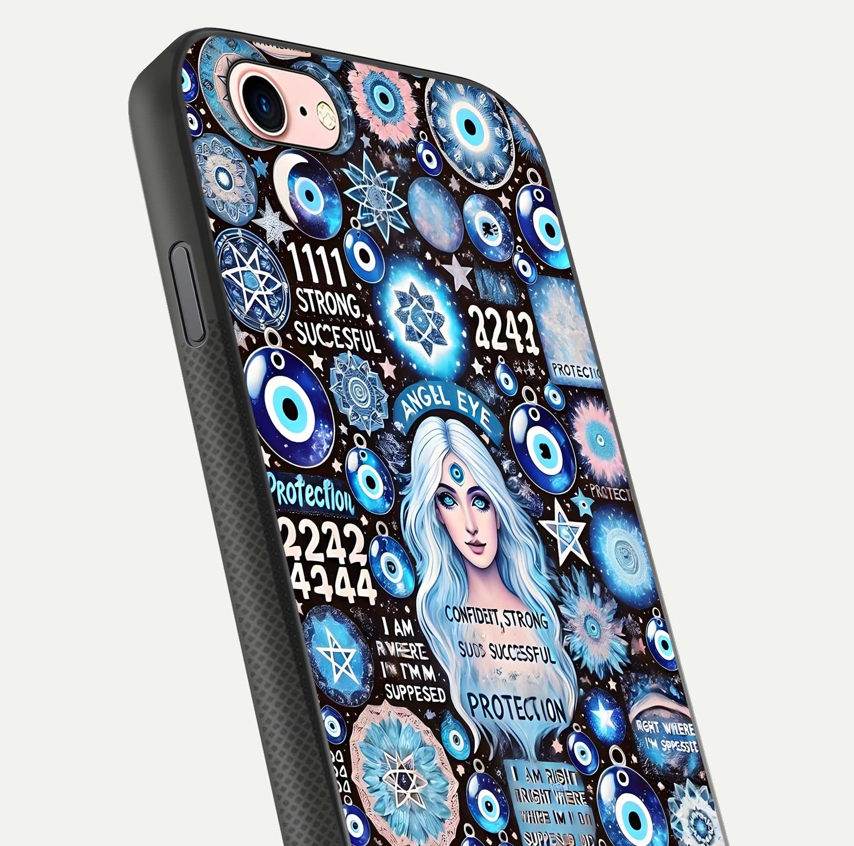 Angel Aura Shield Glass Case for iPhone 16 Pro close-up view capturing aura glow, metallic tones, and shine texture