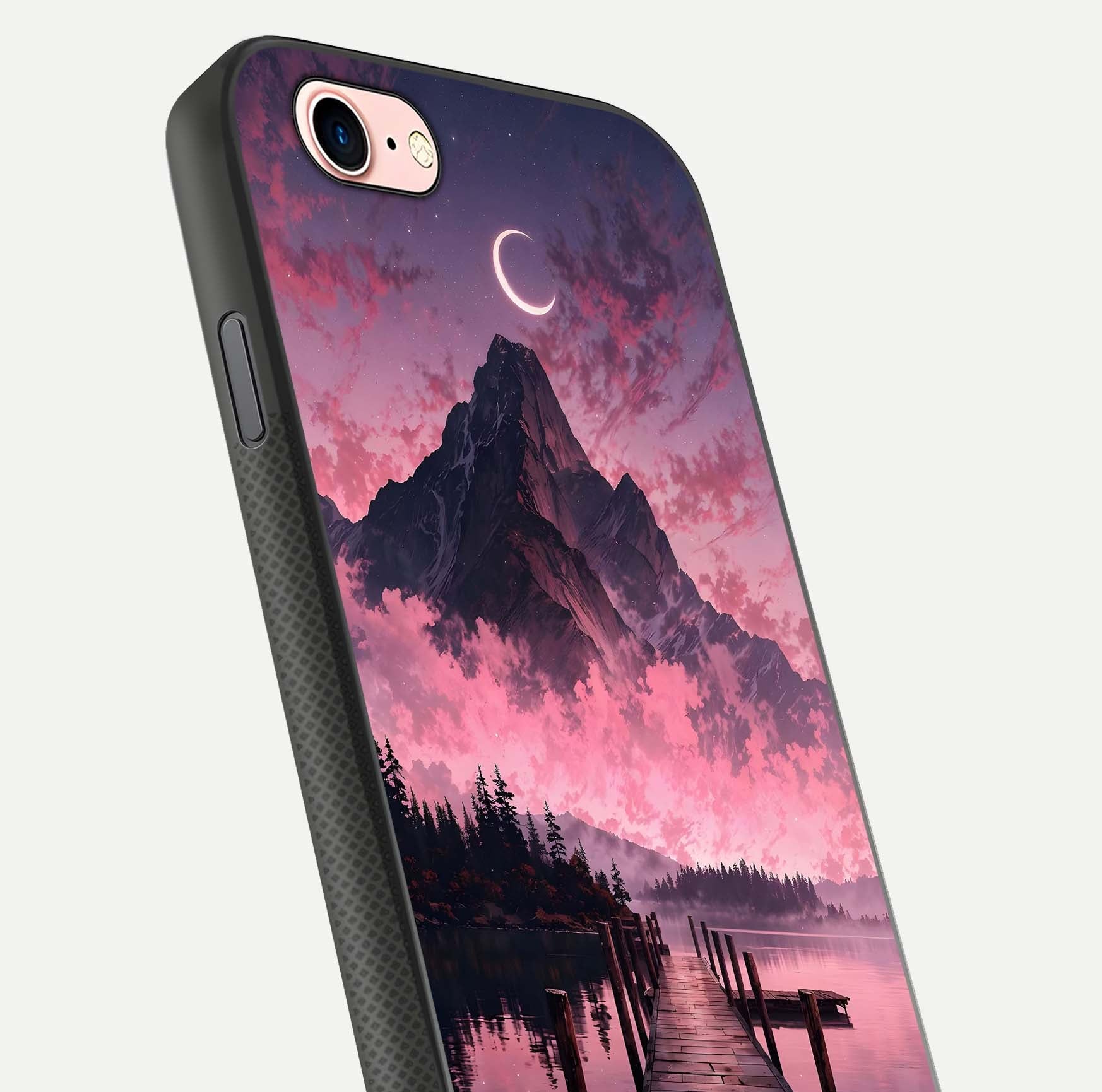 Beautyful Mountain View Glass Case for iPhone 16 Pro close-up angle highlighting landscape details and shine