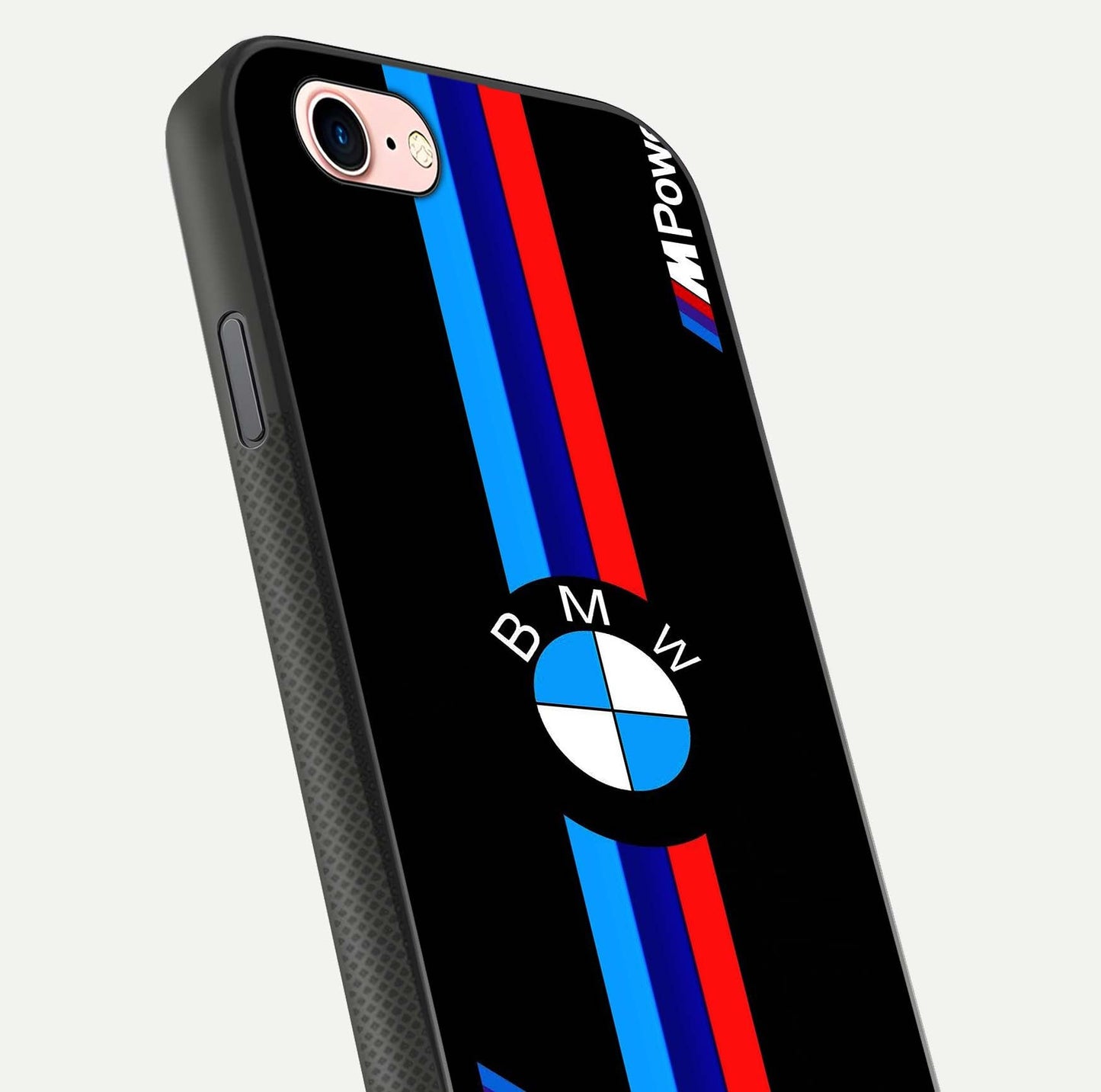 Turbo BMW Beast Glass Case for iPhone 16 Pro close-up angled shot highlighting car detailing and reflection