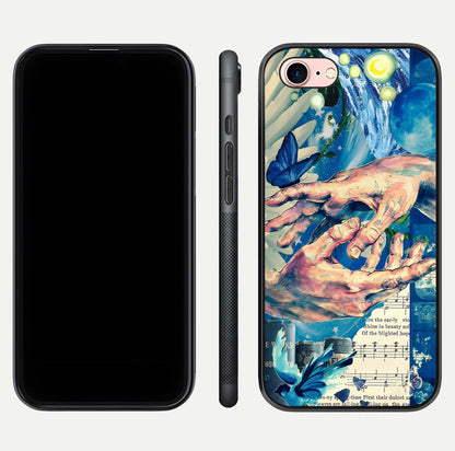 Aesthetic Divider Glass Case for iPhone 16 Pro front and back view layout showing black front display and minimal divider glass back