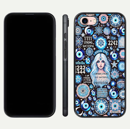 Angel Aura Shield Glass Case for iPhone 16 Pro front and back display highlighting glass clarity and spiritual design