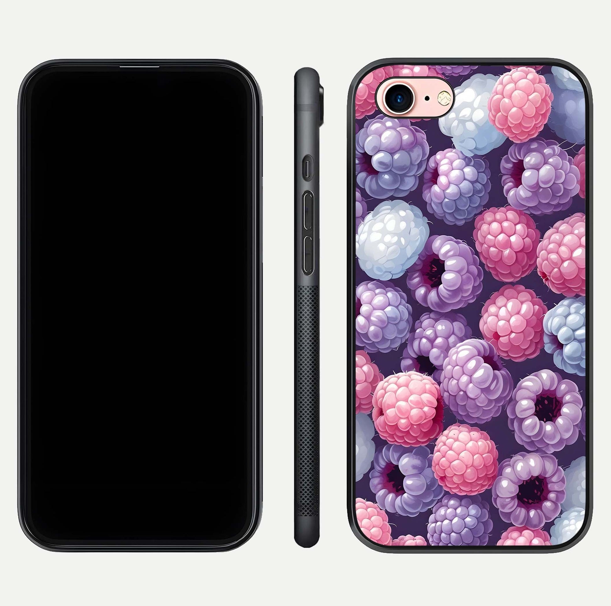 Berry Candy Pop Glass Case for iPhone 16 Pro front-and-back layout showing colorful pattern and sleek protective frame