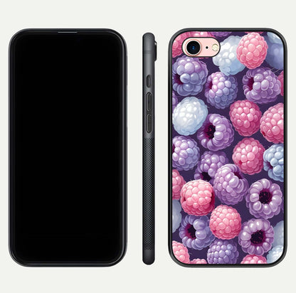 Berry Candy Pop Glass Case for iPhone 16 Pro front-and-back layout showing colorful pattern and sleek protective frame