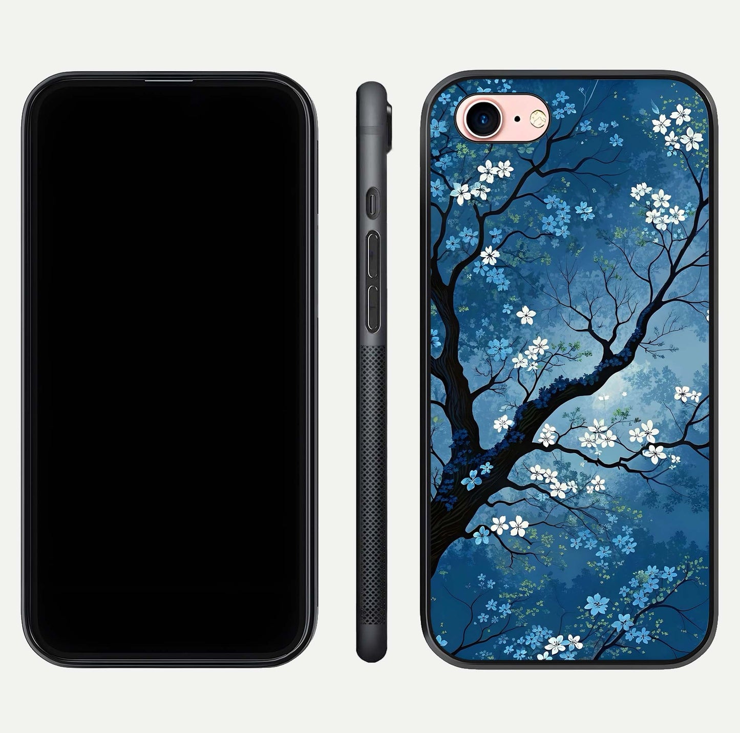 Blue Tree Serenity Glass Case for iPhone 16 Pro front-and-back layout showing gradient background and smooth edges