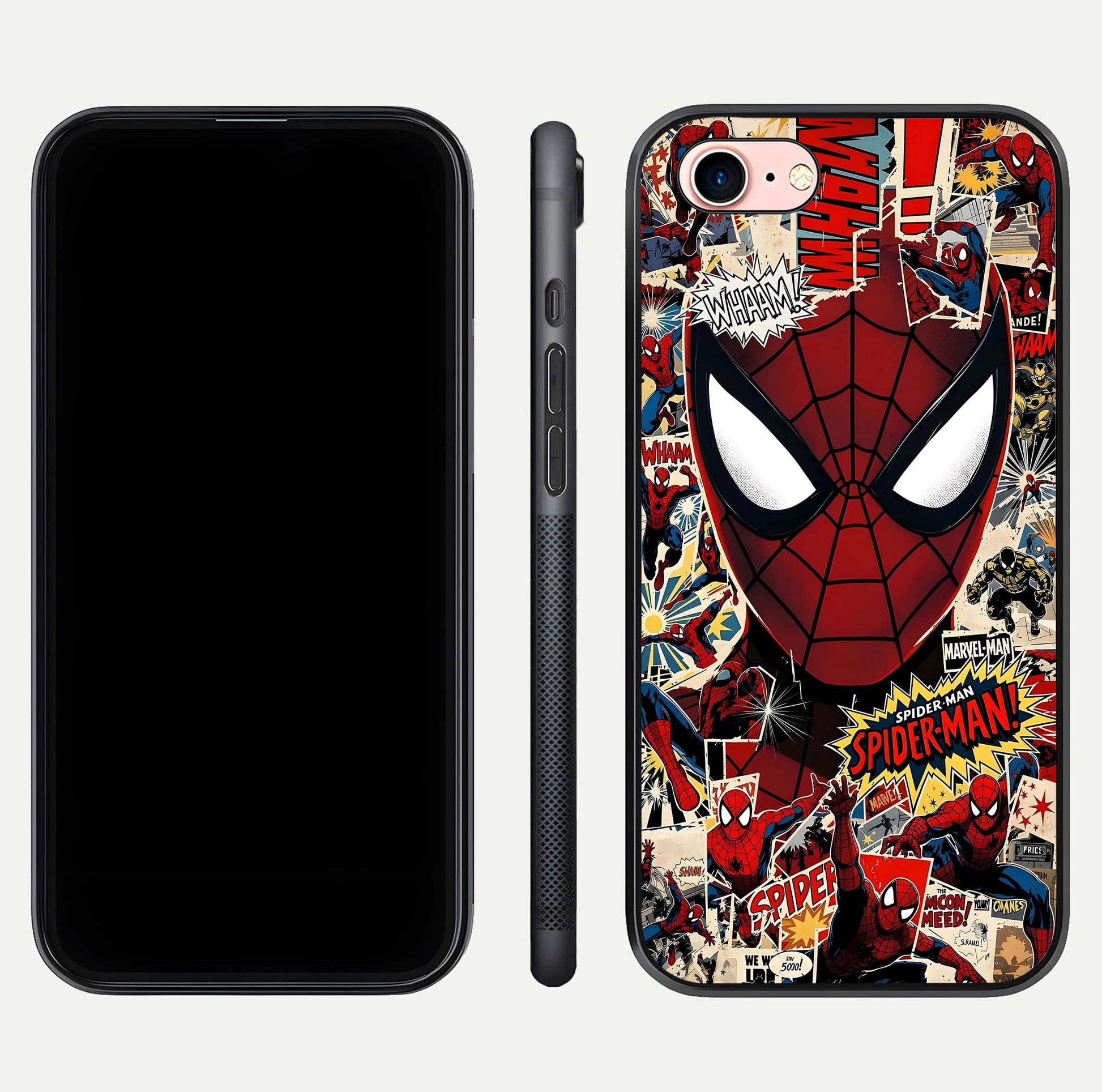 Aesthetic Wonder Spider Glass Case for iPhone 6 Plus dual-view layout showing premium glass shine and strong edge design