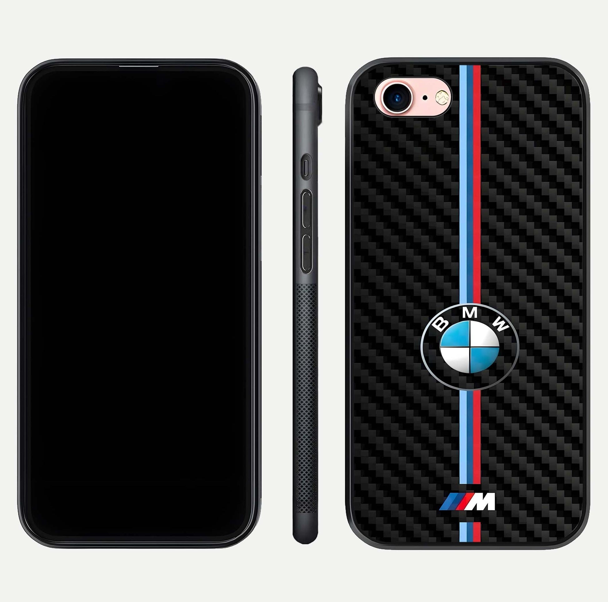 BMW Pattern Glass Case for iPhone 6 Plus front-and-back layout displaying car-themed art and premium glass gloss