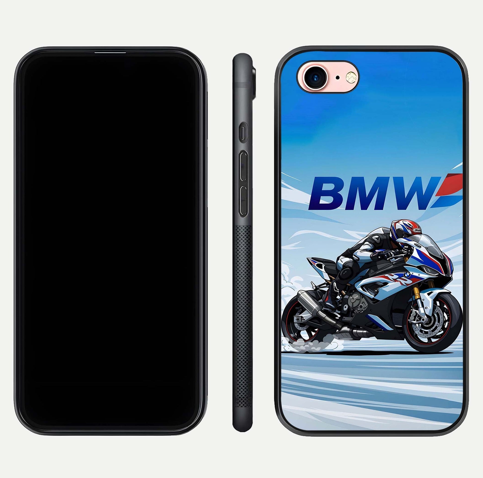 BMW Power Drift Glass Case for iPhone 6 Plus dual-view layout showing energy pattern and edge clarity