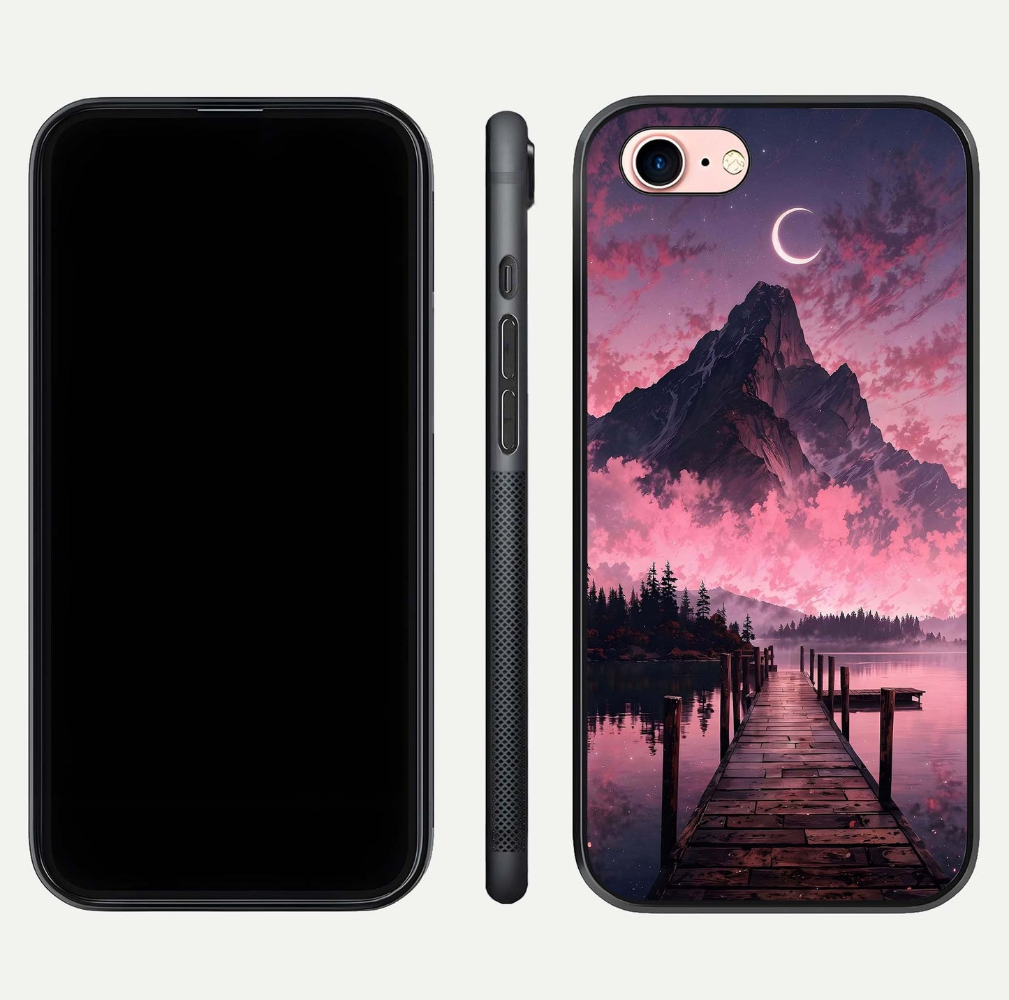 Beautyful Mountain View Glass Case for iPhone 6 Plus front and back layout showcasing natural tones and clarity