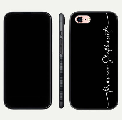 Black Tune Custom Name Glass Case for iPhone 6 Plus front-and-back layout showing personalized name zone and edges