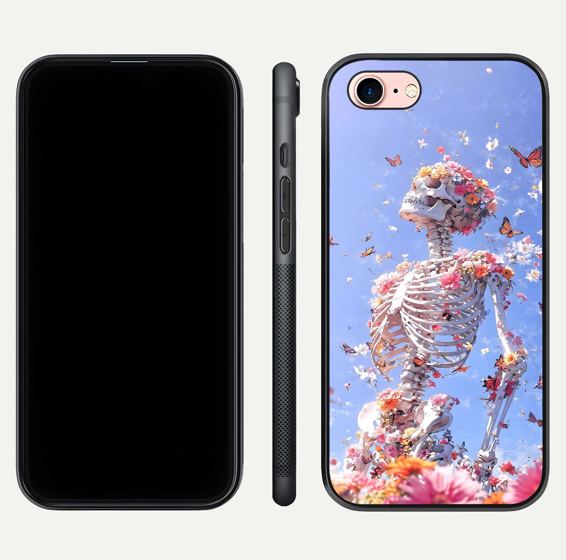 Bloom Beyond Bones Glass Case for iPhone 6 Plus dual-view layout showing creative aesthetic and edge design