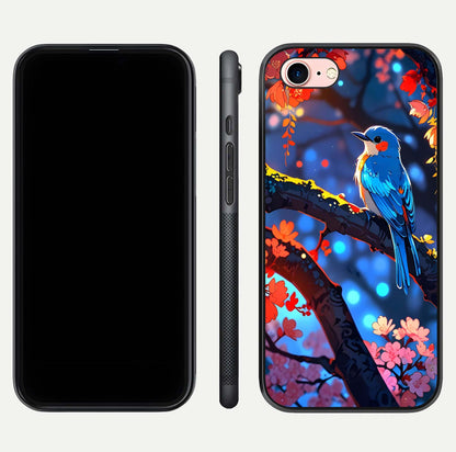 Blooming Spendor Bird Glass Case for iPhone 6 Plus front-and-back view showing nature print and protective edge